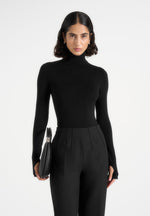 Honor - Wool-Blend Turtleneck Knit Bodysuit - Black