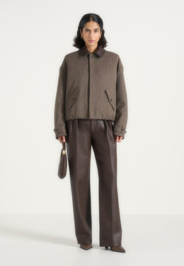 Cameron - Unisex Oversized Textured Tailored Bomber Jacket - Taupe