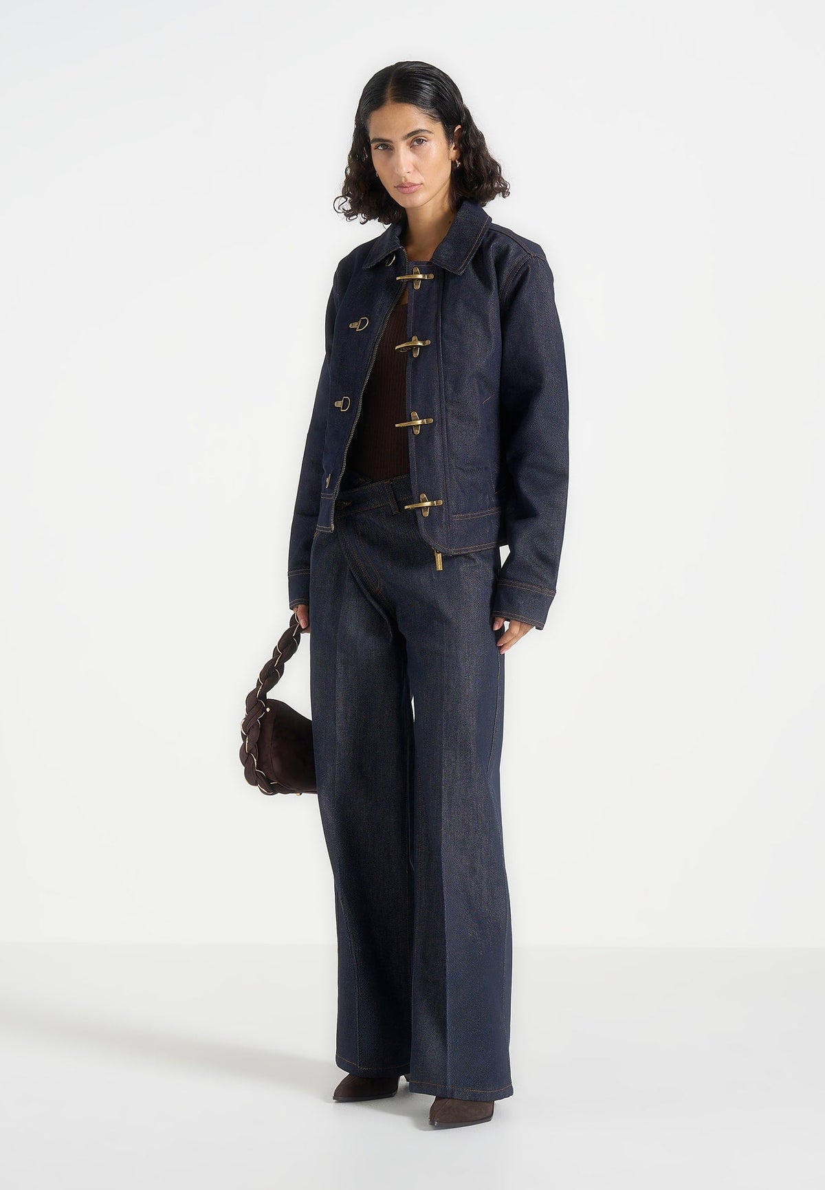 Nino - Clasp Detail Denim Contrast Stitch Jacket - Indigo