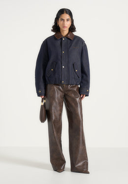 Cameron - Unisex Oversized Denim Bomber Jacket - Indigo