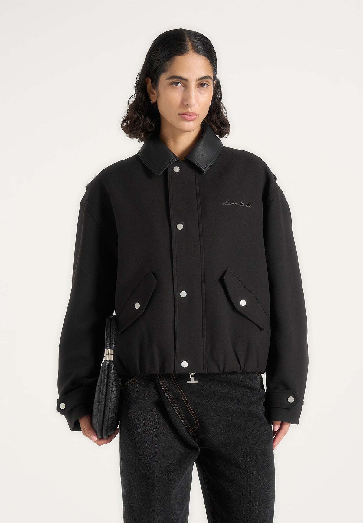 Cameron - Unisex Oversized Tailored Wool-Blend Bomber Jacket - Black