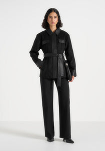 Annika - Suede Belted Utility Jacket - Black