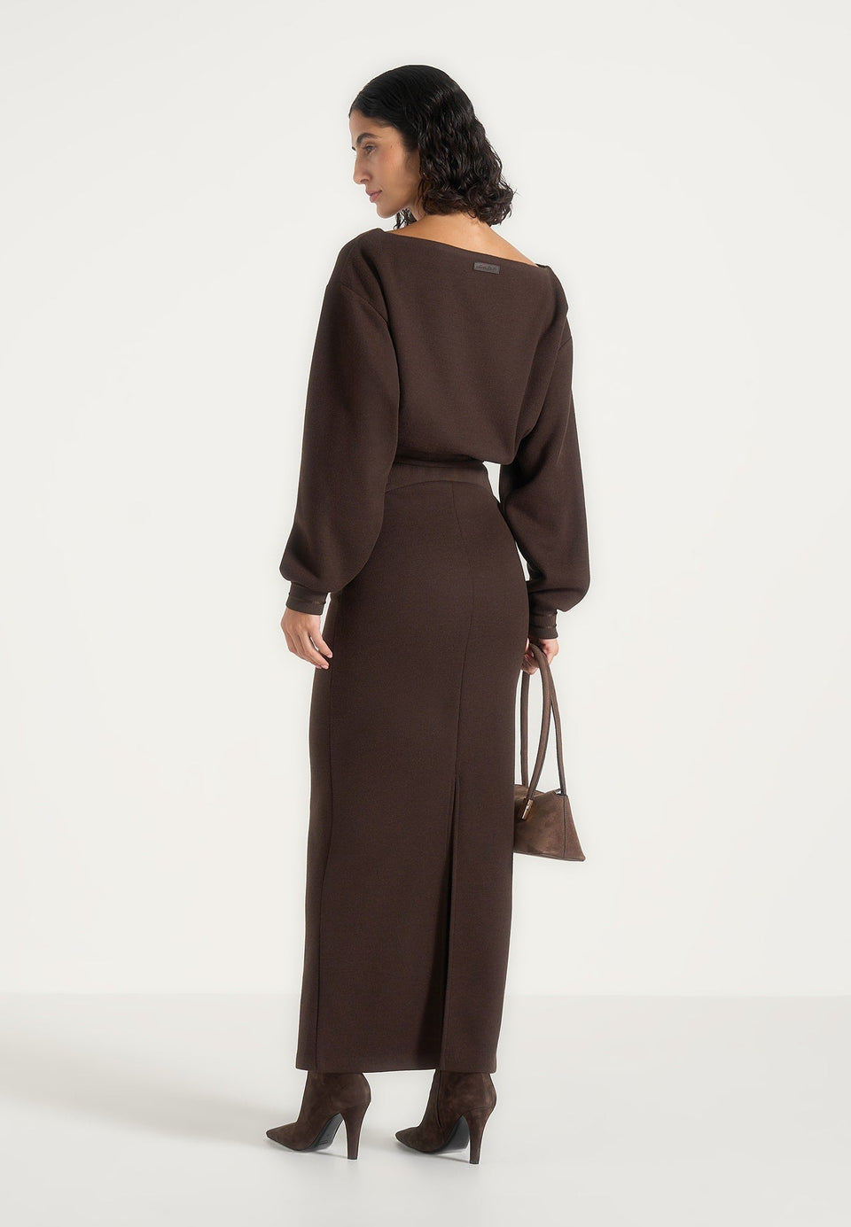 Esme - Belted Knit Maxi Sweater Dress - Brown