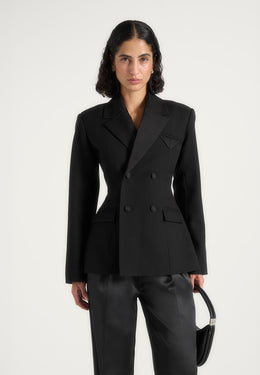 Maia Contrast Satin Blazer - Black