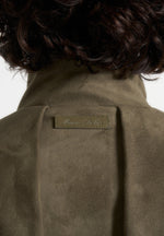 Piper - Oversized Pleated Suede Bomber Jacket - Dark Sage