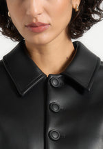 Maggie - Leather Collared Hourglass Jacket - Black