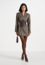 Lacey Corset Blazer Dress - Brown