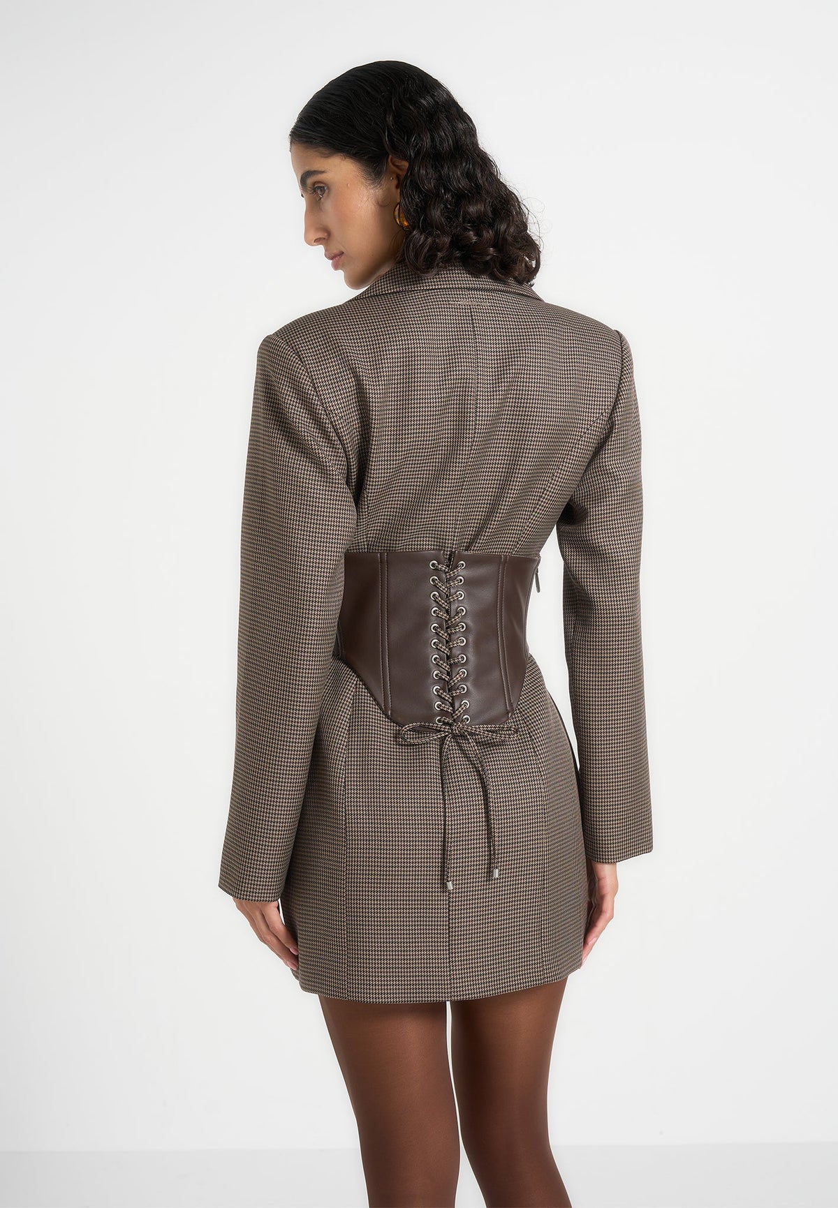 Lacey Corset Blazer Dress - Brown