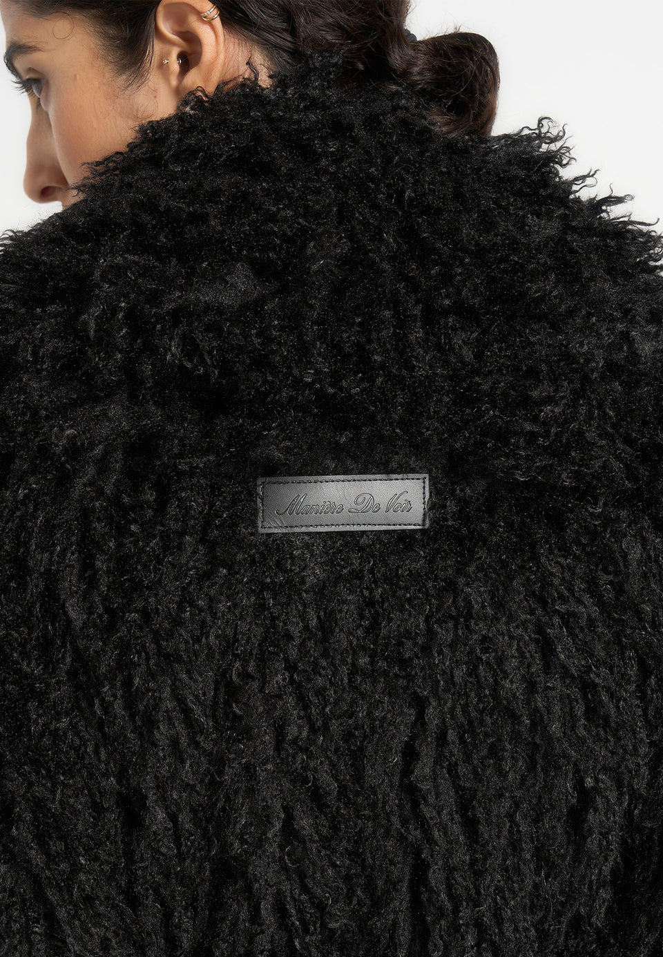 Bria - Oversized Mongolian Fur Coat With Belt - Black