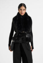 Greta - Belted Fur Wrap Jacket With Pouch - Black