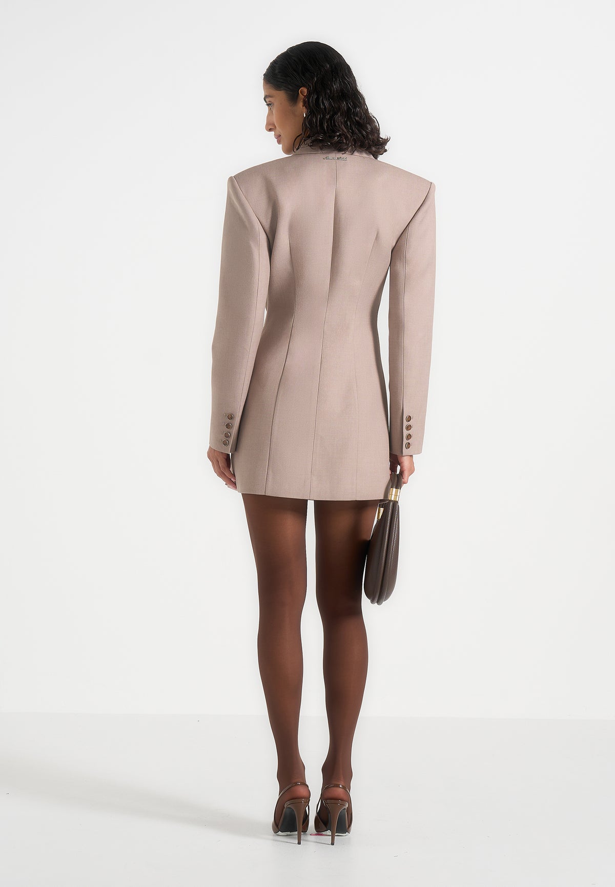Yasmin - Asymmetric Ruched Blazer Mini Dress - Taupe