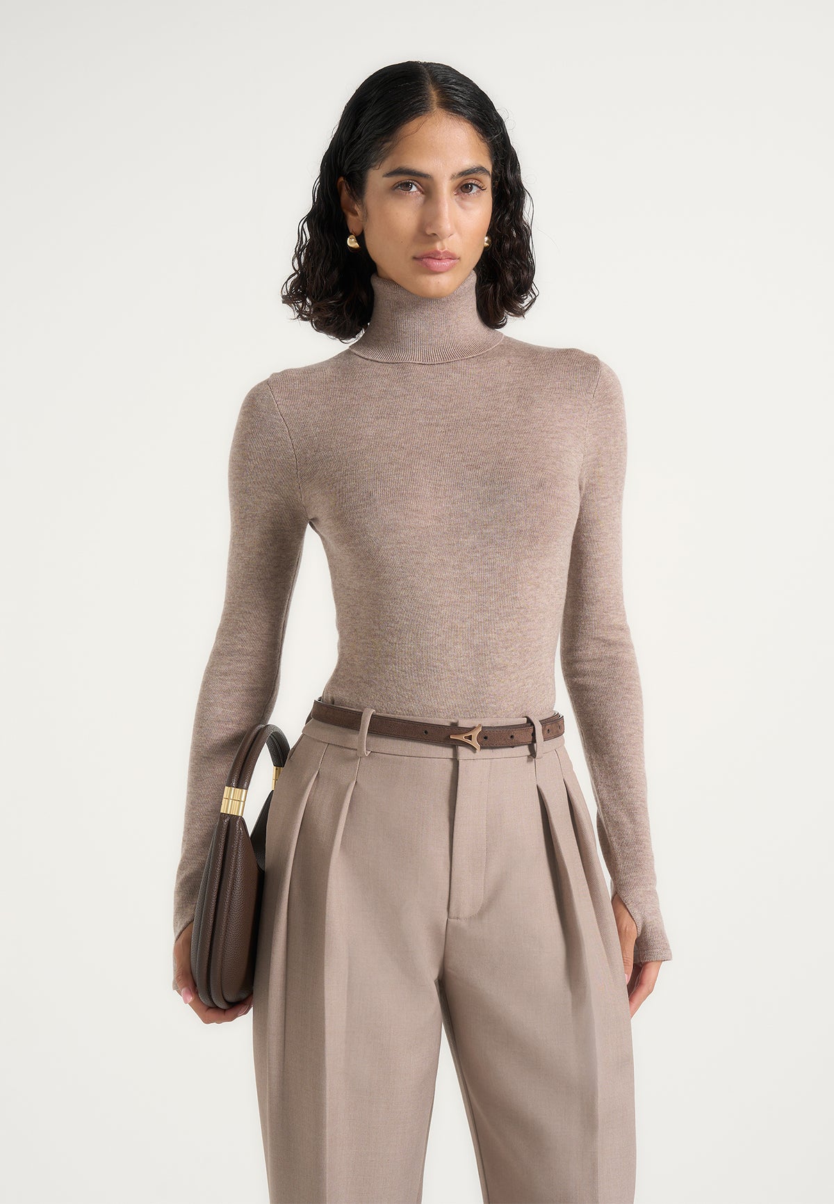 Honor - Wool-Blend Turtleneck Knit Bodysuit - Taupe