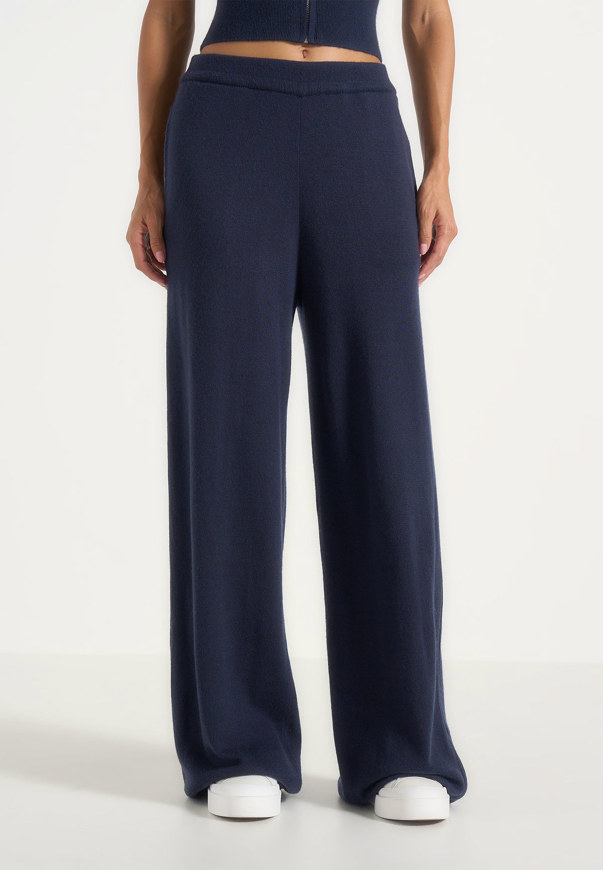 Mirella - Wide Leg Knit Sweatpants - Navy