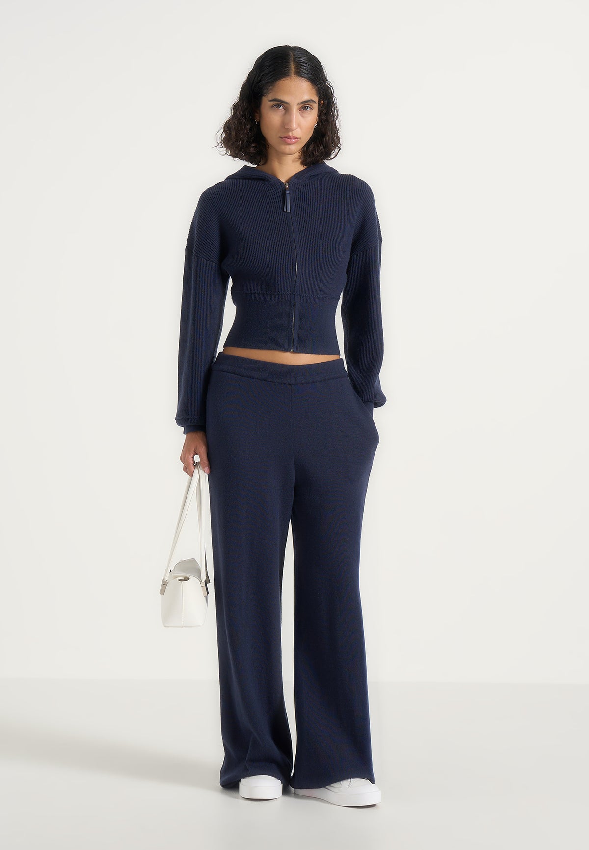 Mirella - Wide Leg Knit Sweatpants - Navy