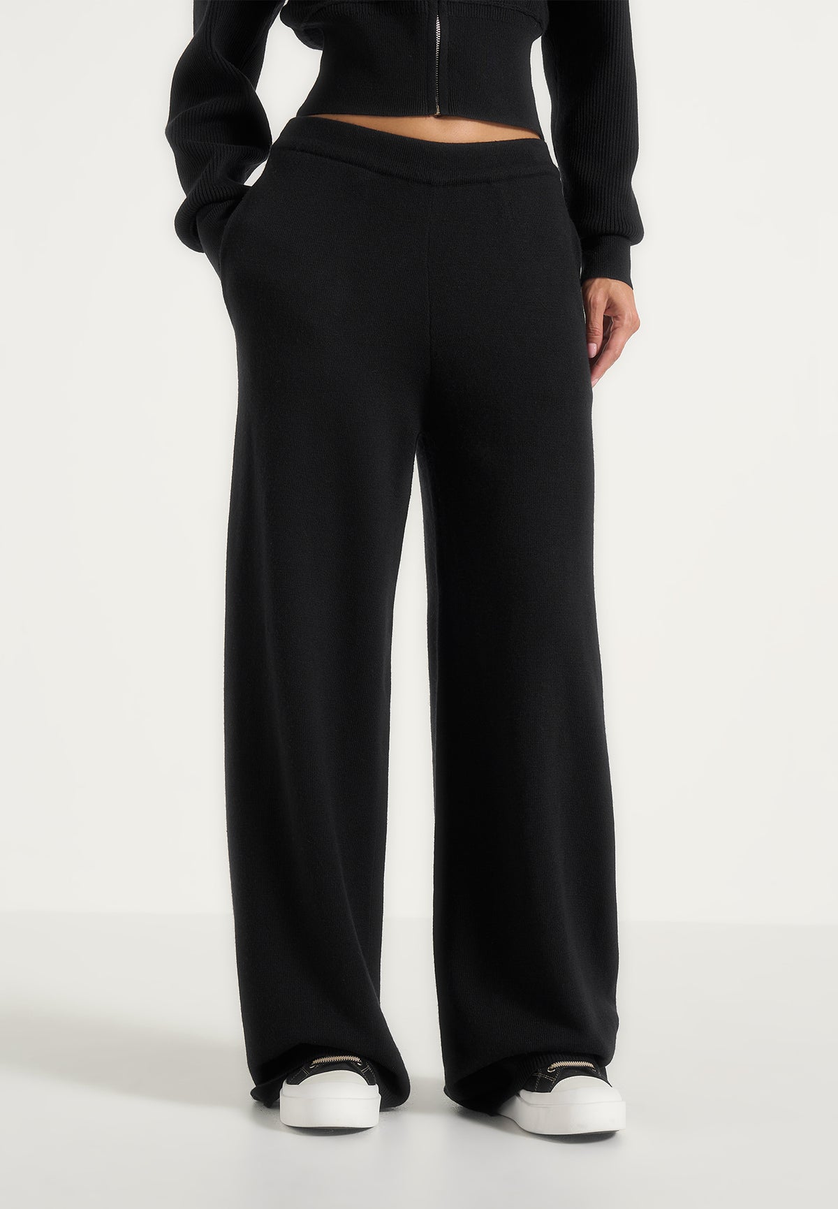 Mirella - Wide Leg Knit Sweatpants - Black