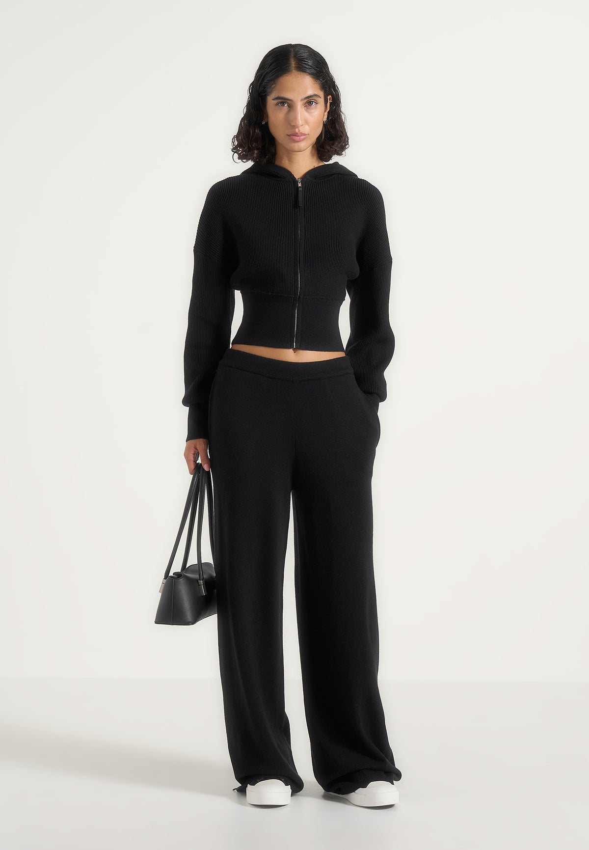 Mirella - Wide Leg Knit Sweatpants - Black