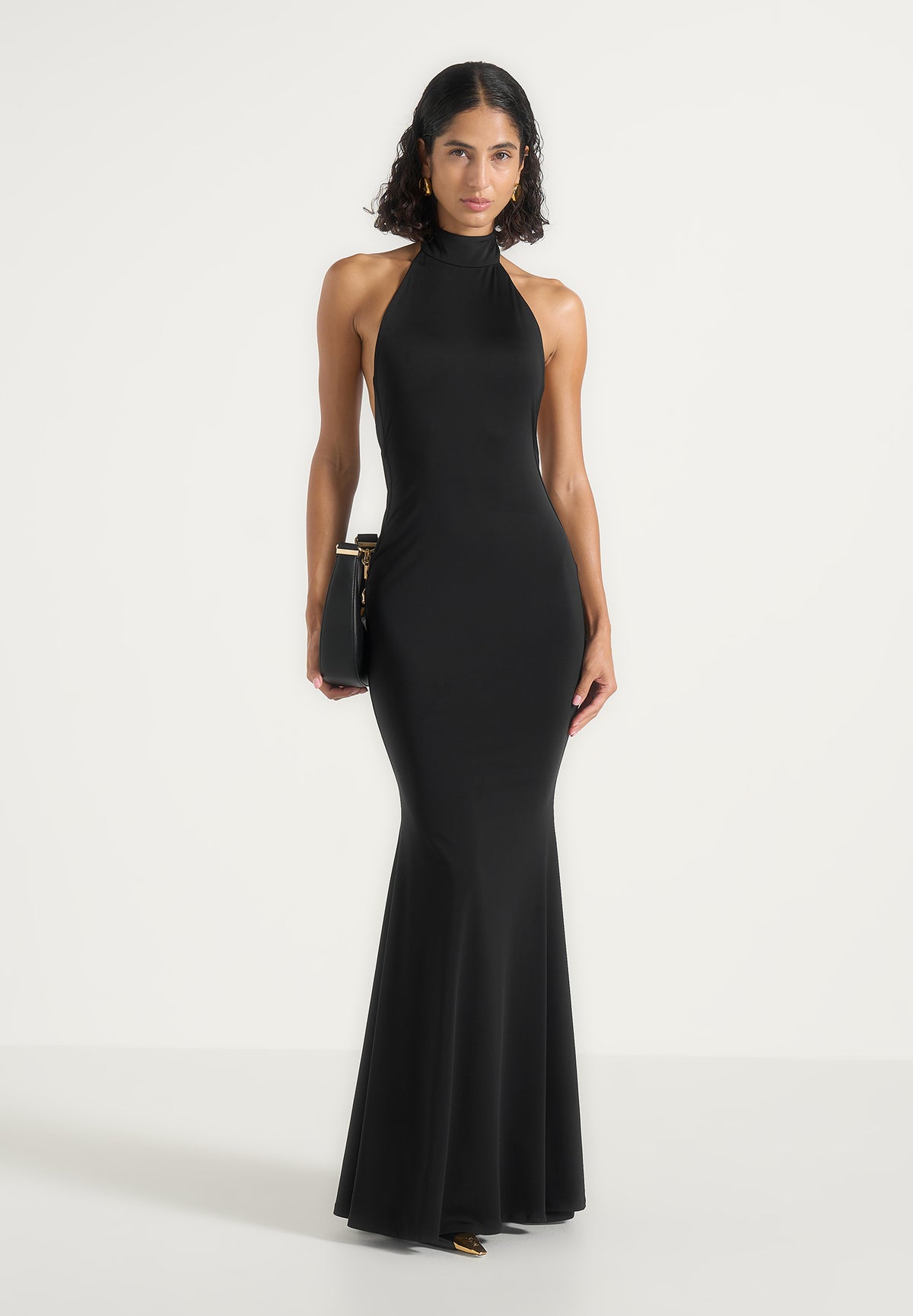Ondine - Halter Fishtail Maxi Dress With Hardware Back Detail - Black