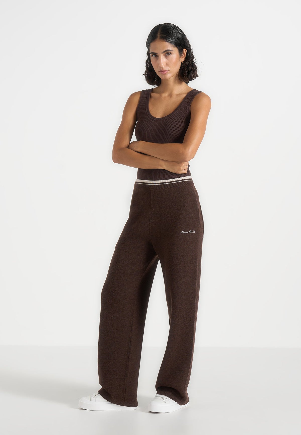 Max - Color Block Signature Knit Track Pants - Brown / Cream