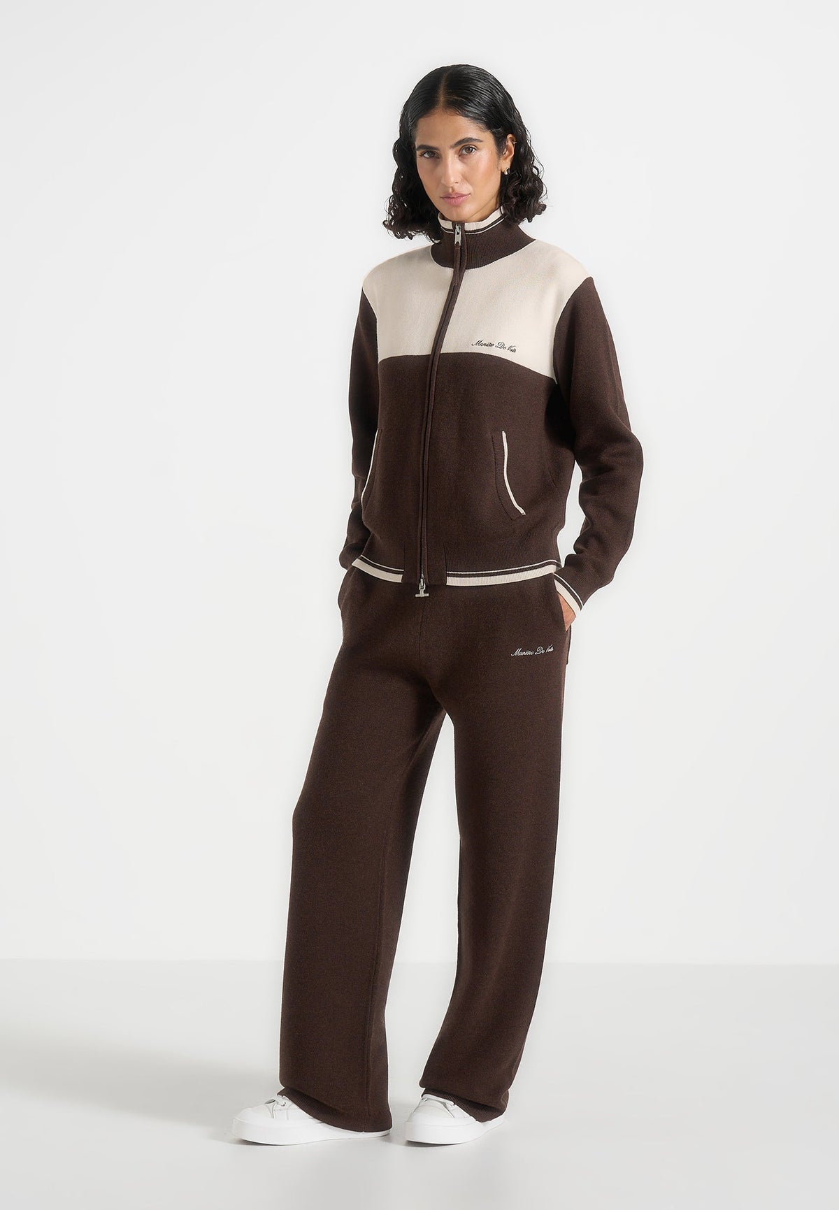 Max - Color Block Signature Knit Track Pants - Brown / Cream