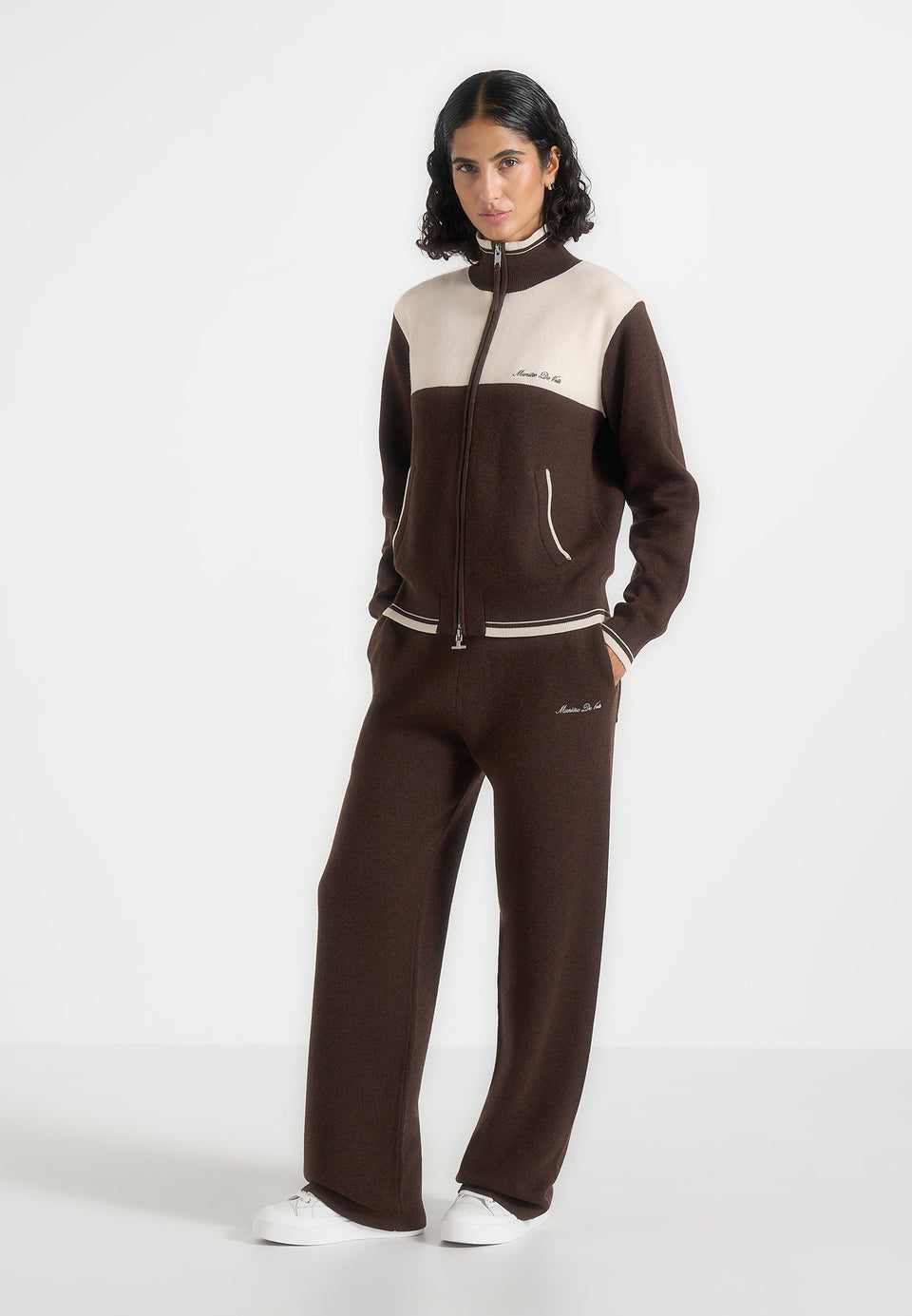 Max - Color Block Signature Knit Track Pants - Brown / Cream