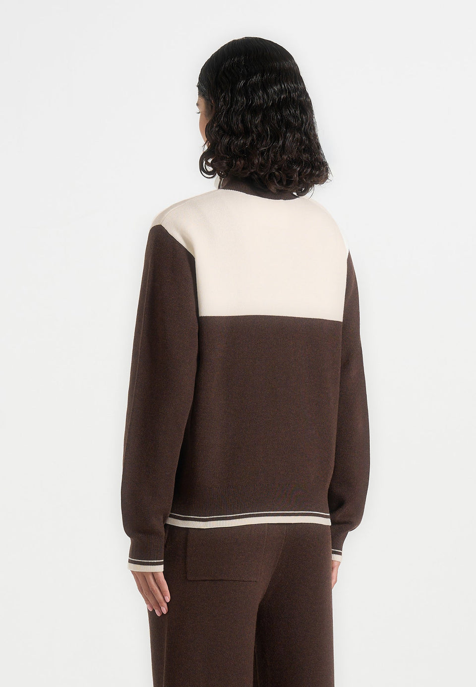 Mathieu - Color Block Signature Knit Jacket - Brown / Cream
