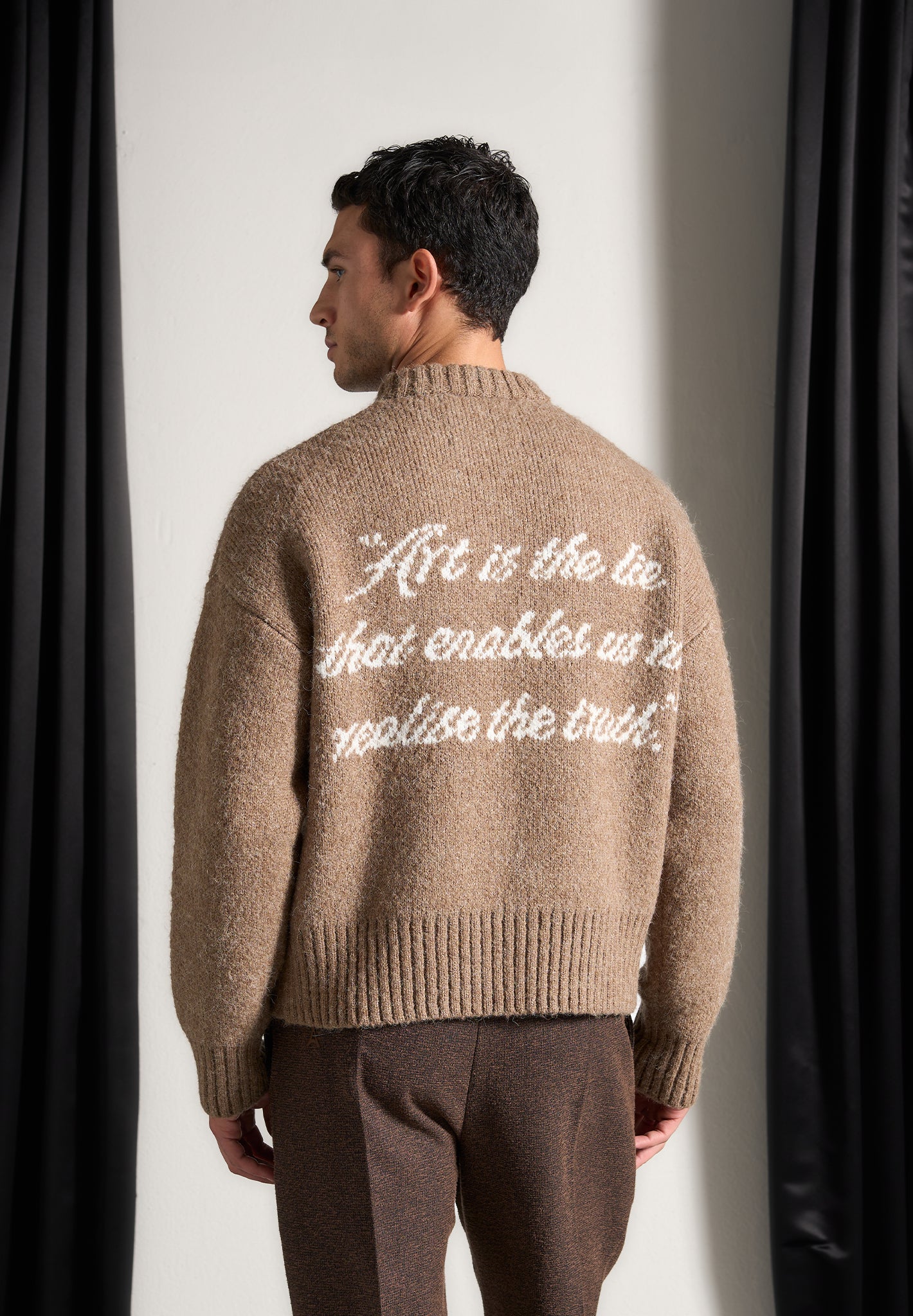 Art Slogan Brushed Wool Knit Jumper - Beige