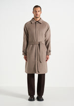 Alfie - Reversible Belted Wool Blend Car Coat - Brown / Taupe