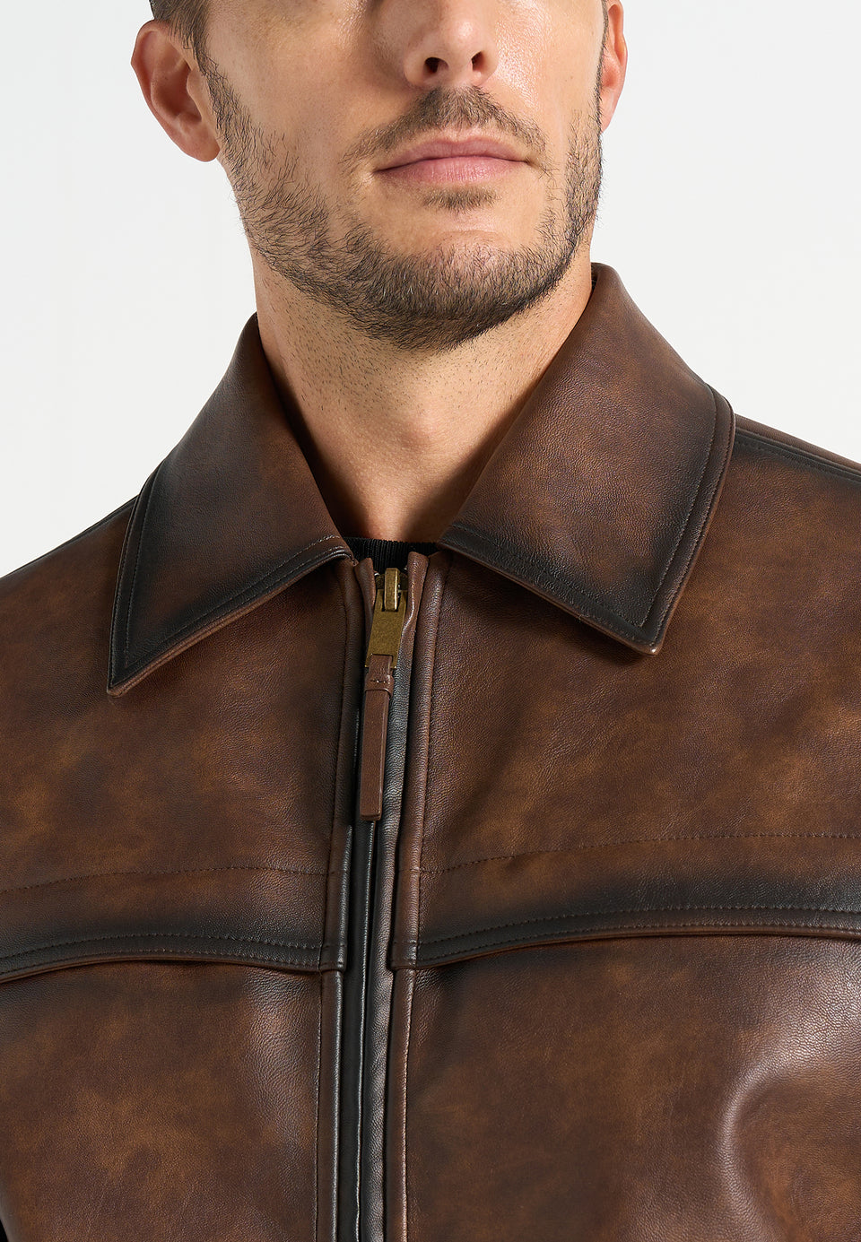 Louka - Vintage Leather Bomber Jacket - Brown