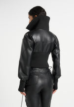 Amani - Leather Funnel Neck Contour Jacket - Black