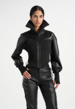 Amani - Leather Funnel Neck Contour Jacket - Black