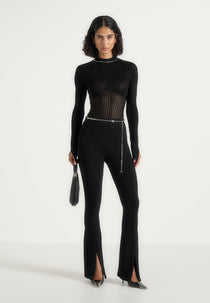 Isabeau - Contour Knit Bodysuit with Chain - Black