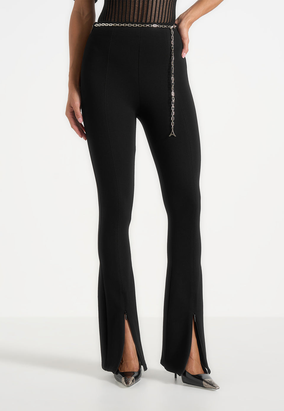 Alienor - Fit and Flare Leggings with Chain - Black