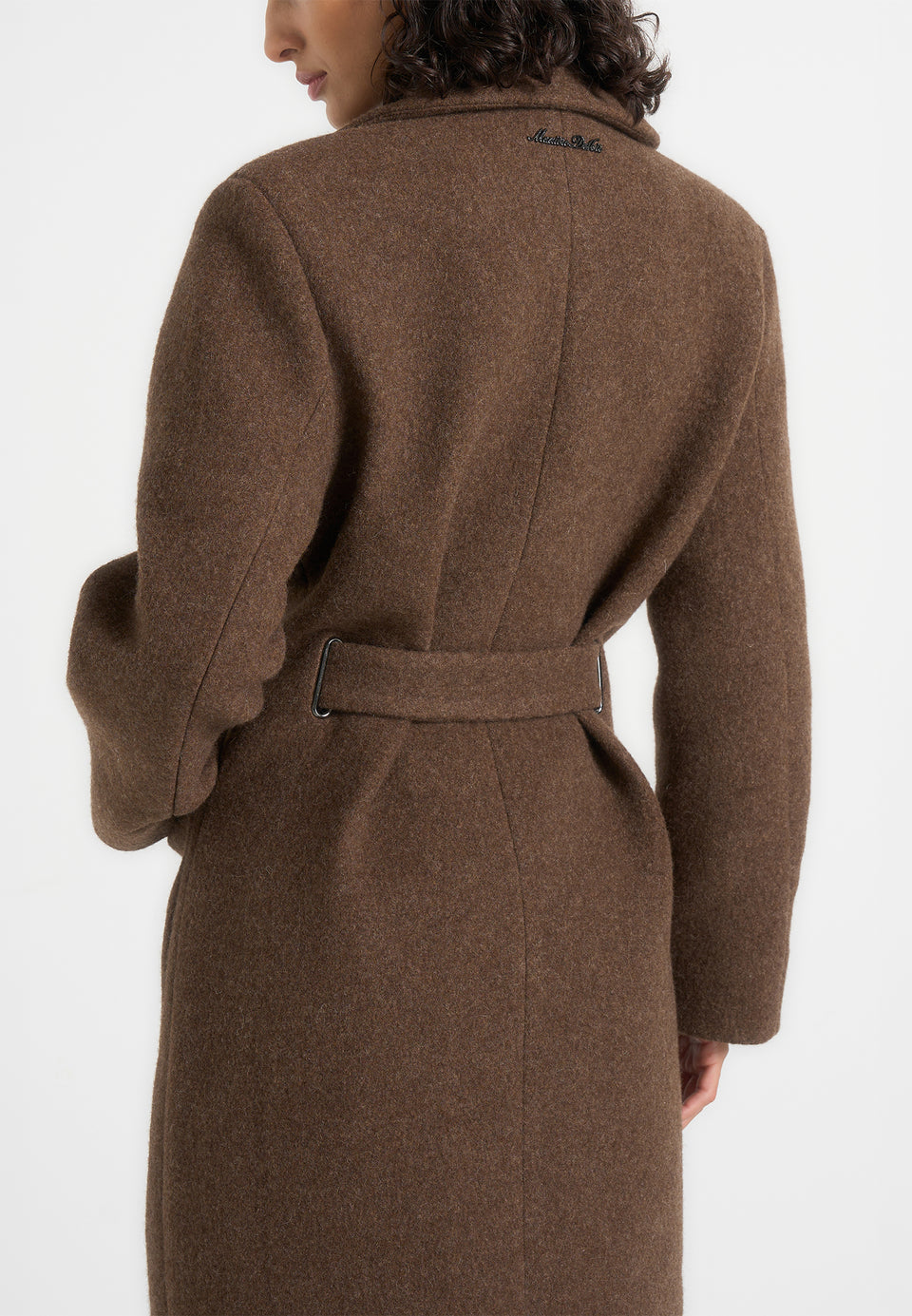 Jena - Wide Shoulder Wool Coat with Cinch Belt - Brown