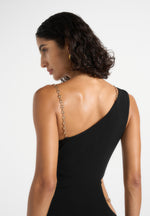 Janelle - One Shoulder Cut Out Chain Maxi Dress - Black