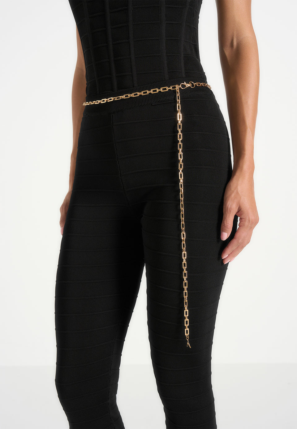 Leigh - Ottoman Bandage Knit Split Hem Leggings - Black