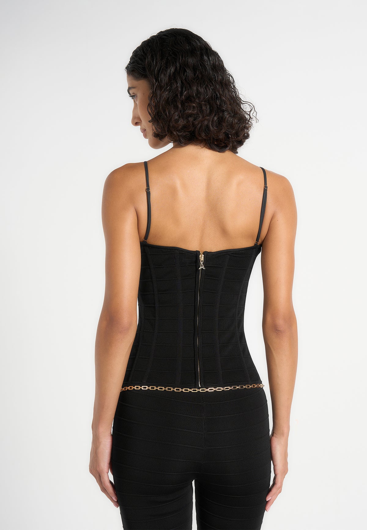 Karima - Ottoman Bandage Knit Corset Top - Black