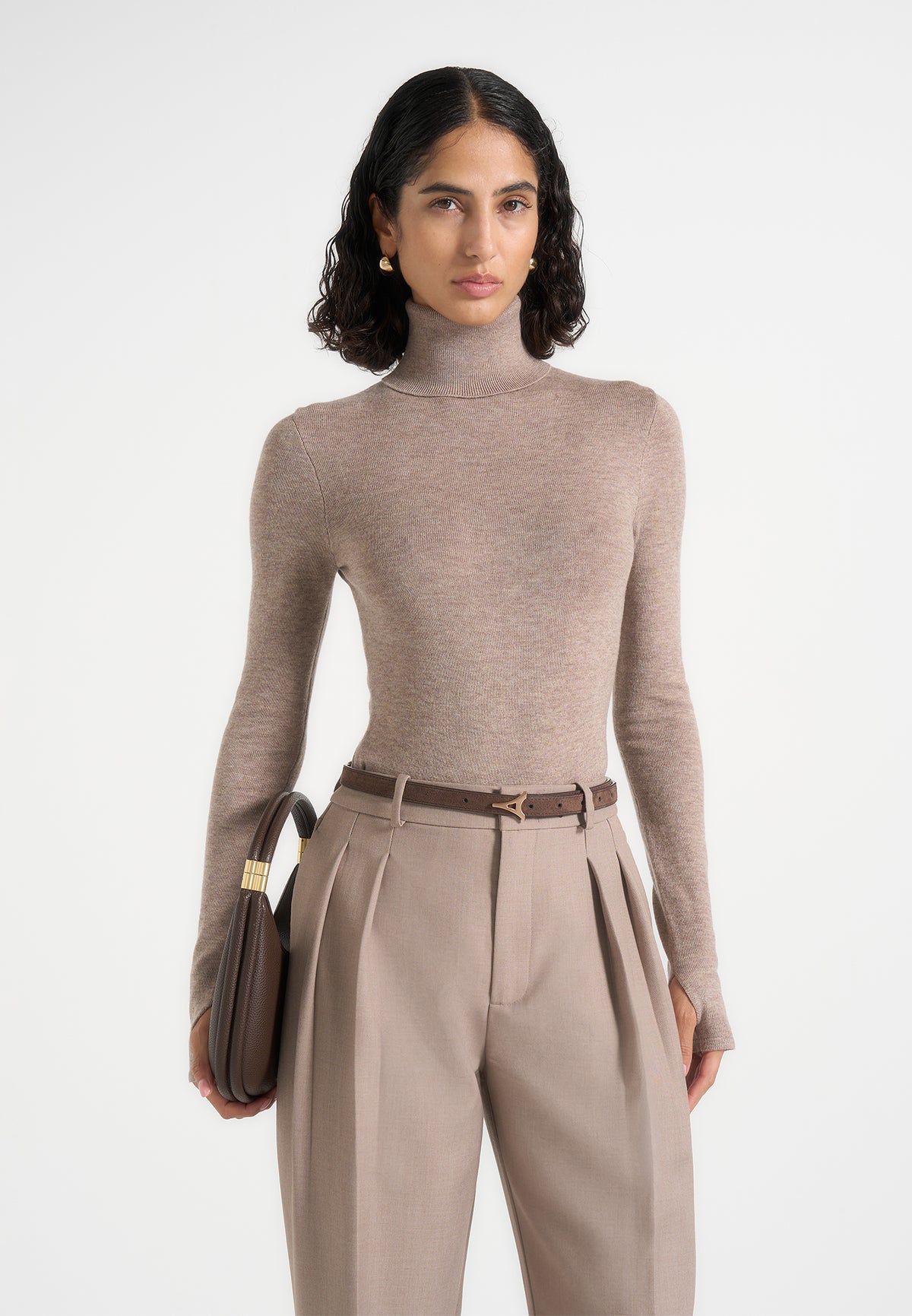 Honor - Wool-Blend Turtleneck Knit Bodysuit - Taupe