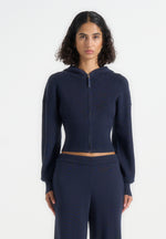 Lexie - Cropped Knit Zip Hoodie - Navy