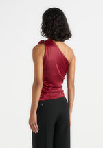 Heidi - One Shoulder Satin Rosette Top - Red