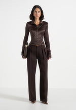 Julie - Tailored Twin Pleat Pants - Brown