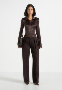 Julie - Tailored Twin Pleat Pants - Brown