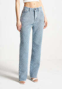 Sara - Boucle Straight Leg Jeans - Light Blue