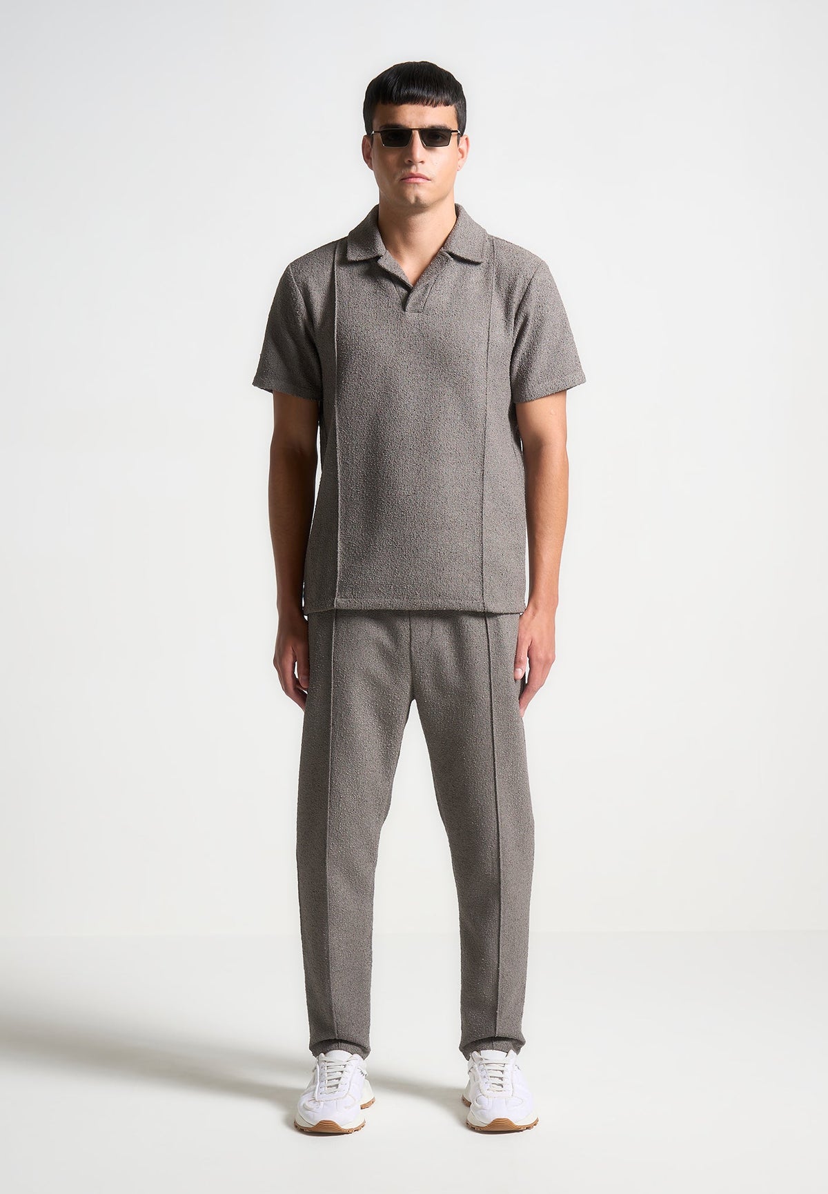 Boucle Pintuck Tapered Pants - Charcoal Grey