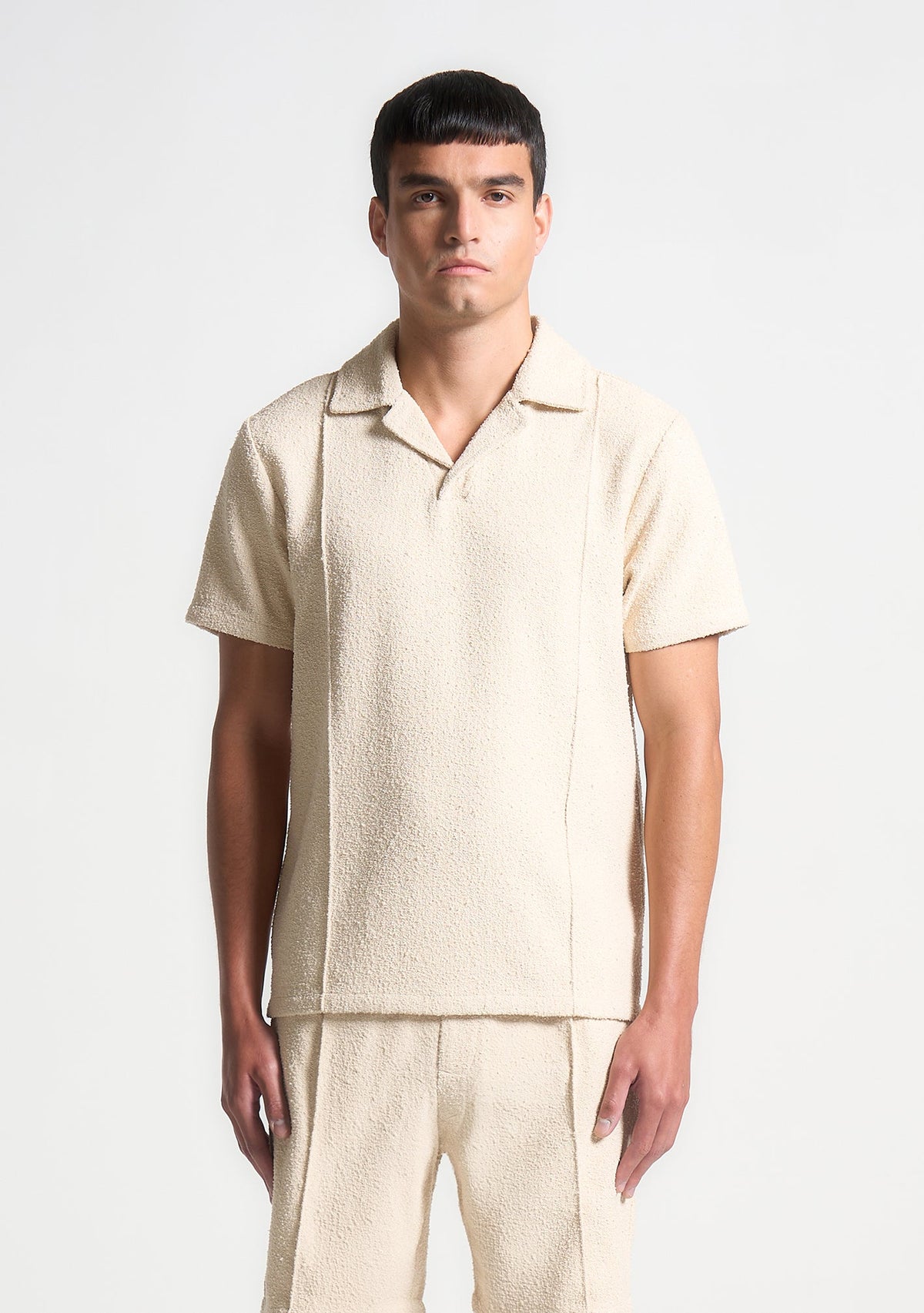 Boucle Revere Pintuck Polo Shirt - Beige
