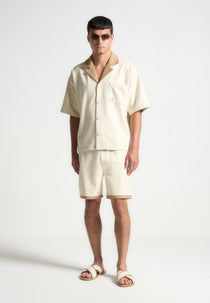 Boxy Wool Revere Shirt - Cream/Brown