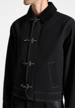 clasp-detail-contrast-stitch-gabardine-jacket-black