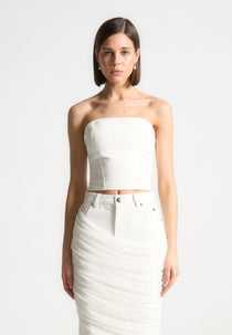 Denim Bandeau Corset Top - White