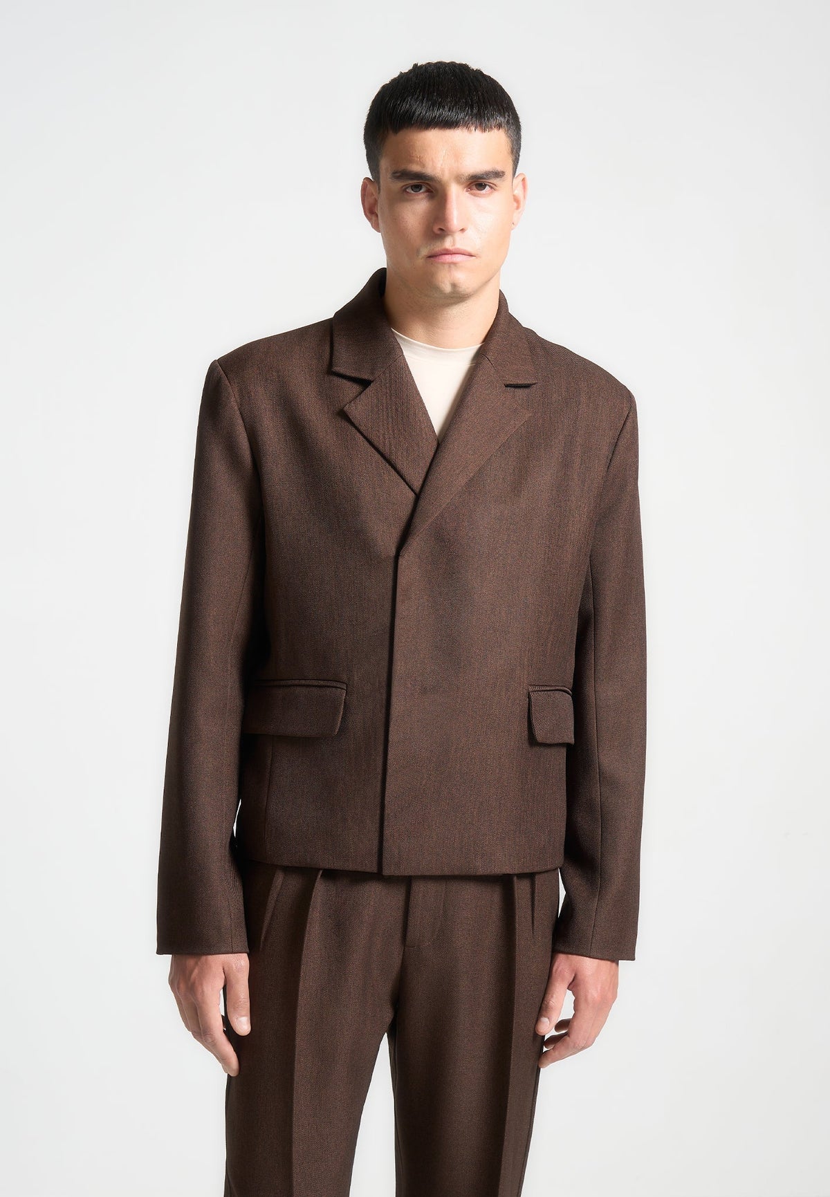 Hector - Double Breasted Tailored Cropped Blazer - Brown