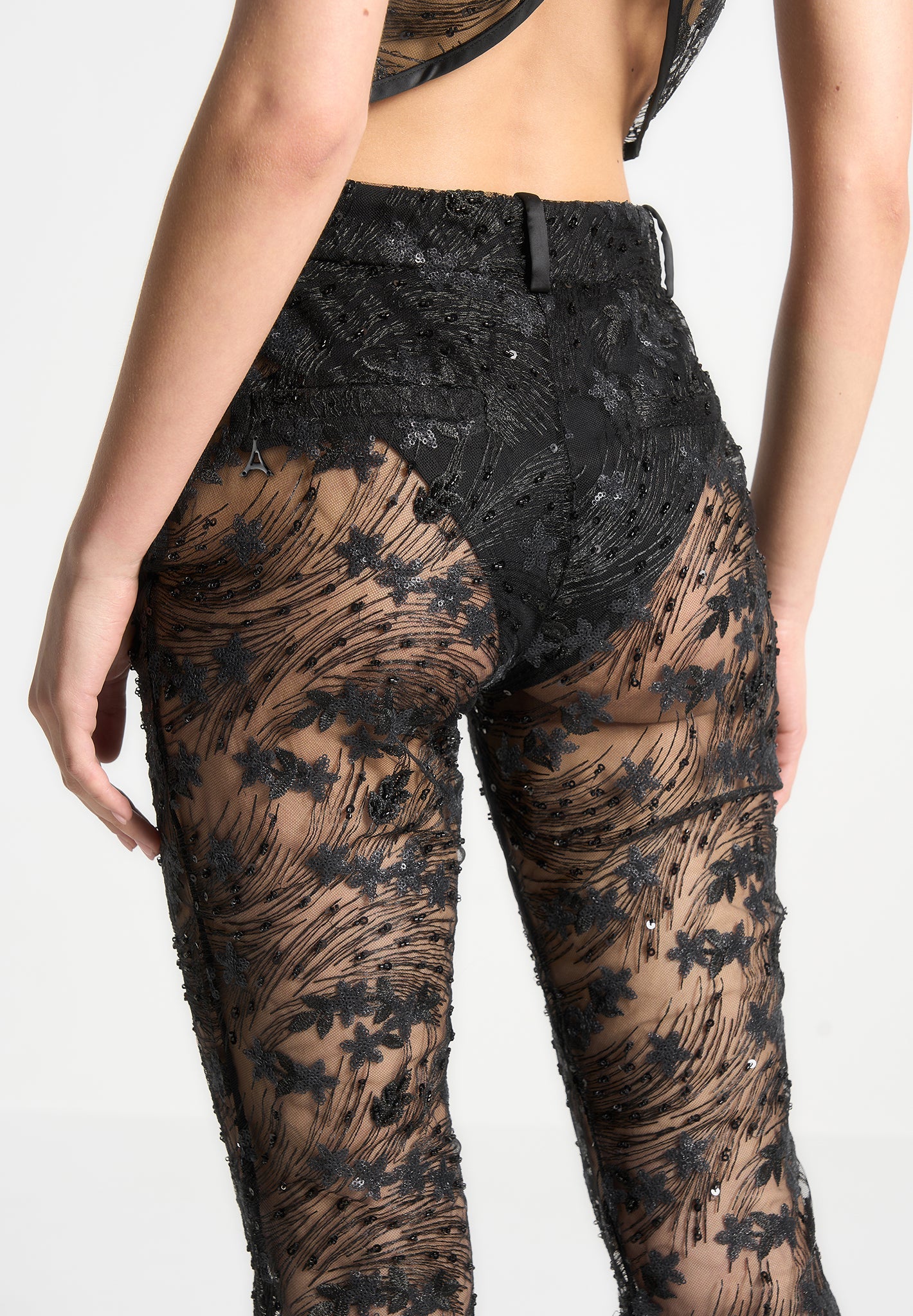 embellished-lace-fit-and-flare-trousers-black