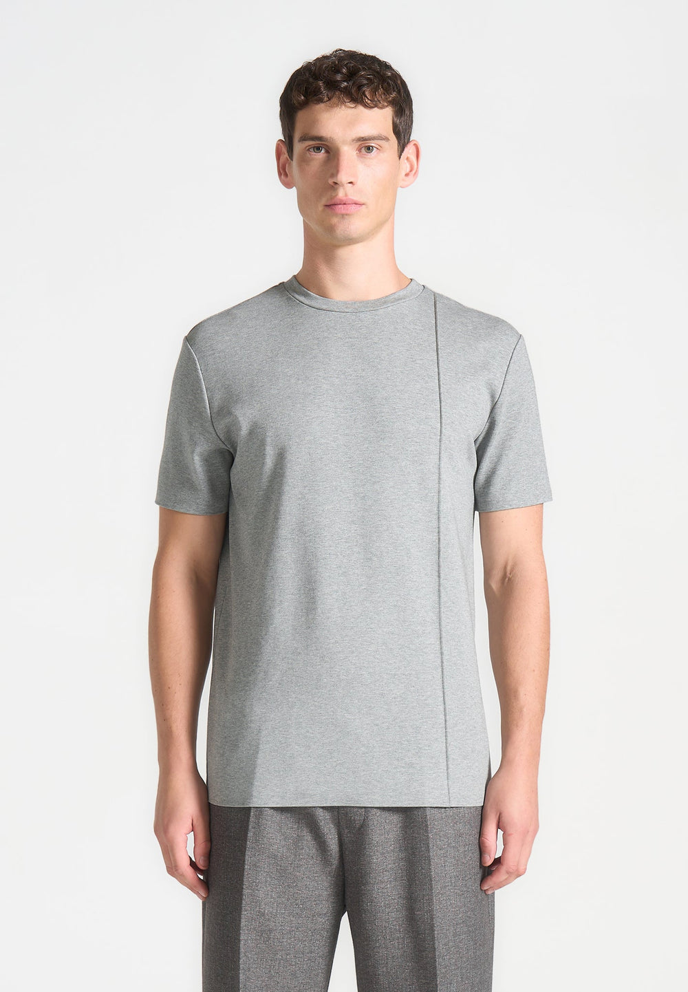 Éternel Regular Fit Cotton T-Shirt with Pintuck - Grey